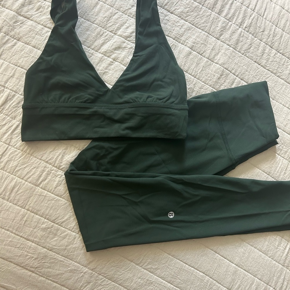 Lululemon Athletica Deep Green Sports Bra and Leggings